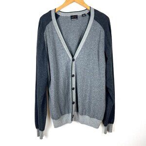 Men’s Greg Norman Gray Cardigan Sz L Merino Wool‎ Cotton Colorblock Preppy